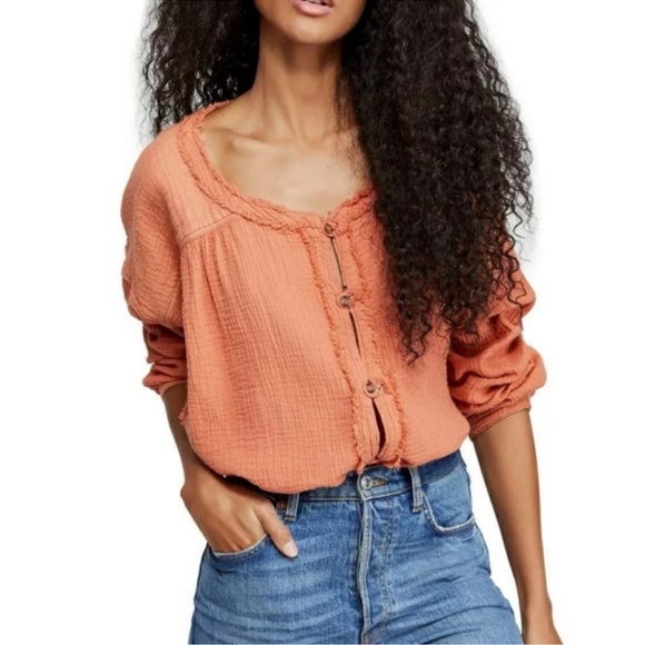 We The Free Moving Mountains Oversized Raw Hem Button Front Long Sleeve Large - Picture 1 of 8